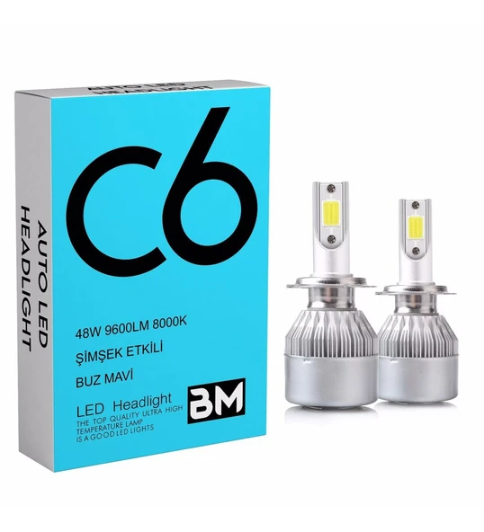 Buz Mavi C6 LED XENON 2 Adet 9006 Led Xenon 48W 6900LM 8000K Far Ampülü İ seri C6- BM -