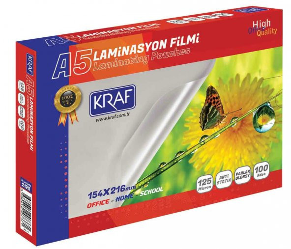 KRAF LAMİNASYON FİLMİ PARLAK A5 125MIC 100LÜ ÜCRETSİZ KARGO ürün görseli 1