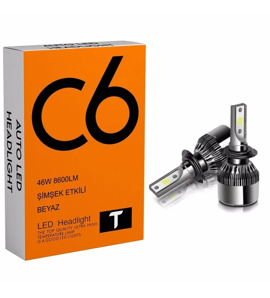 C6 LED XENON 2 Adet H1 Led Xenon 46W 8600LM 6500K Far Ampülü Led Işık seri T-T-T