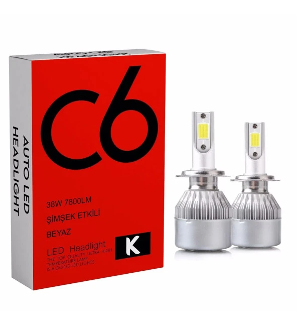 C6 LED XENON 2 Adet H3 Led Xenon 38W 7800LM 6500K Far Ampülü Led Işık seri K-K-K