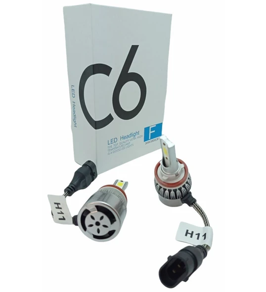 C6 Led Xenon 2 Adet H11 Led Xenon 36W 3800LM Led Zenon Beyaz Renk Işık Turbo Fanlı