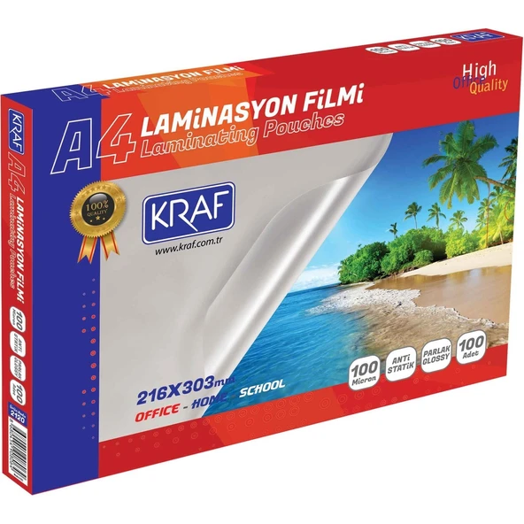 KRAF LAMİNASYON FİLMİ A4 100MIC PARLAK 100LÜ ÜCRETSİZ KARGO