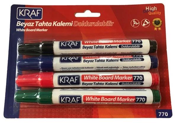 Kraf 770 Beyaz Tahta Kalemi Doldurulabilir 4 Renk Set ürün görseli