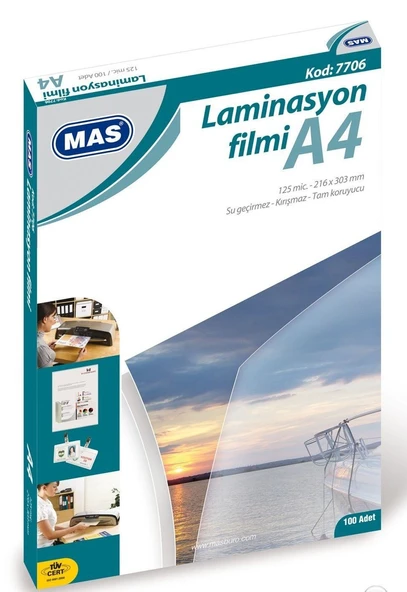 MAS LAMİNASYON FİLMİ A4 125MIC 100LÜ ÜCRETSİZ KARGO ürün görseli