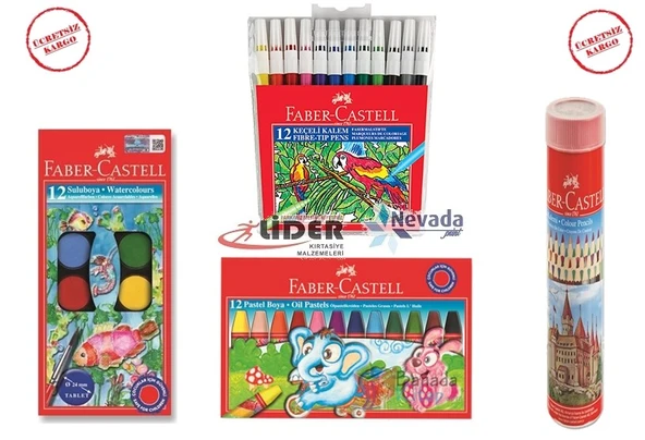 FABER CASTELL KURU SULU PASTEL KEÇELİ 12 RENK 4 PARÇA BOYA SETİ ürün görseli