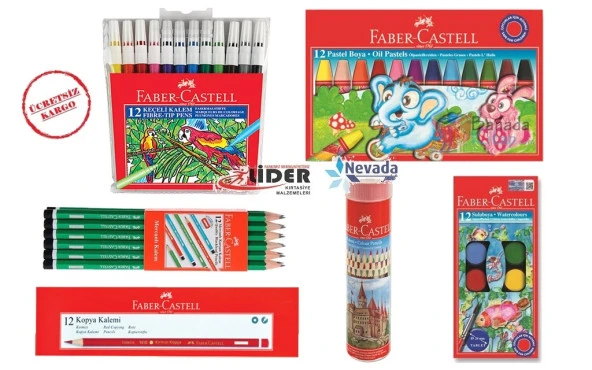 FABER CASTELL KURU SULU PASTEL KEÇELİ 12 RENK 6 PARÇA BOYA SETİ ürün görseli