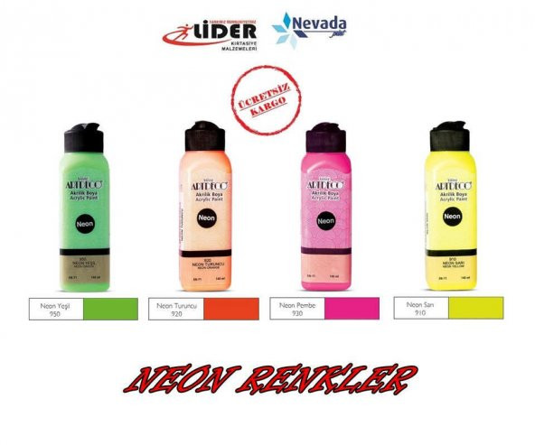 ARTDECO AKRİLİK BOYA 140 ML NEON RENKLER 4LÜ ÜCRETSİZ KARGO ürün görseli