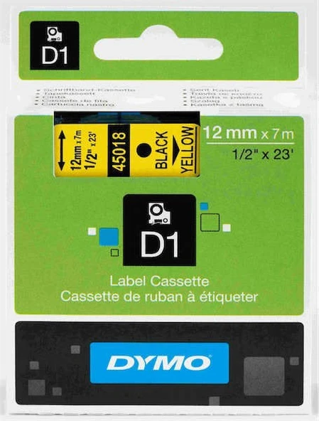 Dymo D1 Şerit 12MM X 7M Sarı / Siyah 720580 45018 ürün görseli 1