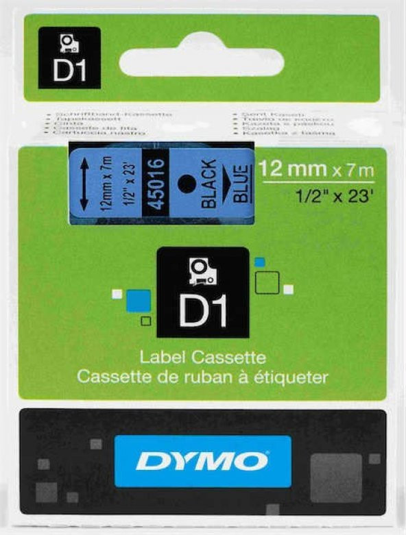 Dymo D1 Şerit 12MM X 7M Mavi / Siyah 720560 45016