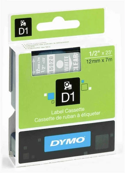 Dymo D1 Şerit 12MMx7M Şeffaf/Beyaz 720600 45020 ürün görseli 1