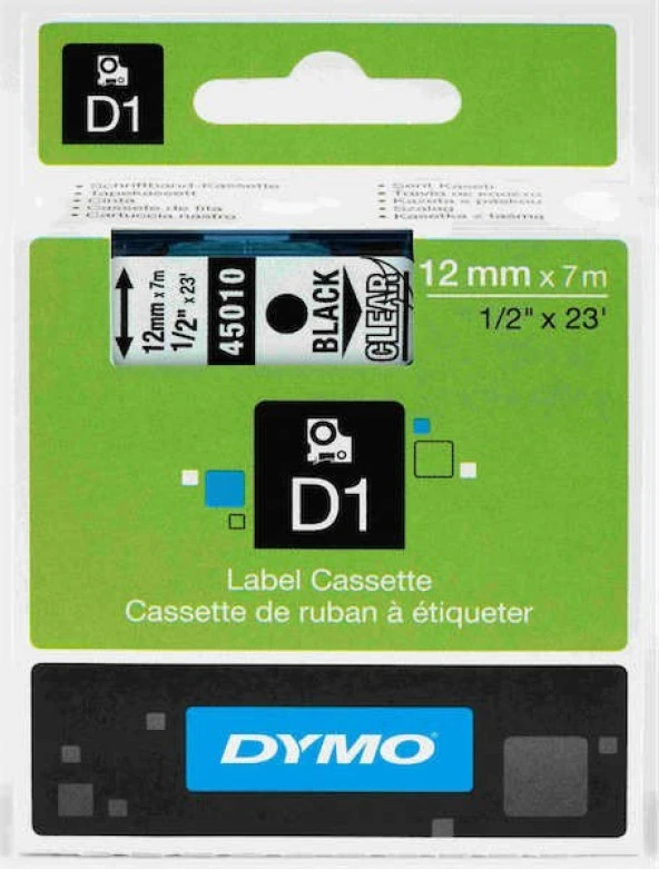 Dymo D1 Şerit 12MM X 7M Siyah  Beyaz 720610 45021 - Resim 2