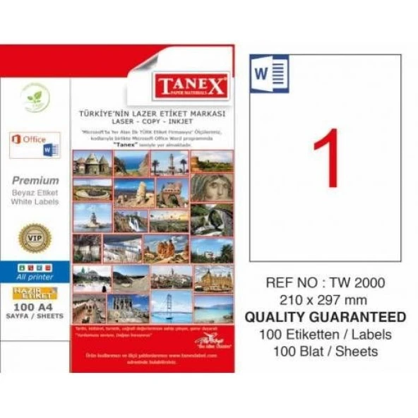 A4 Yapışkanlı Hazır Etiket - Tanex Tw-2000