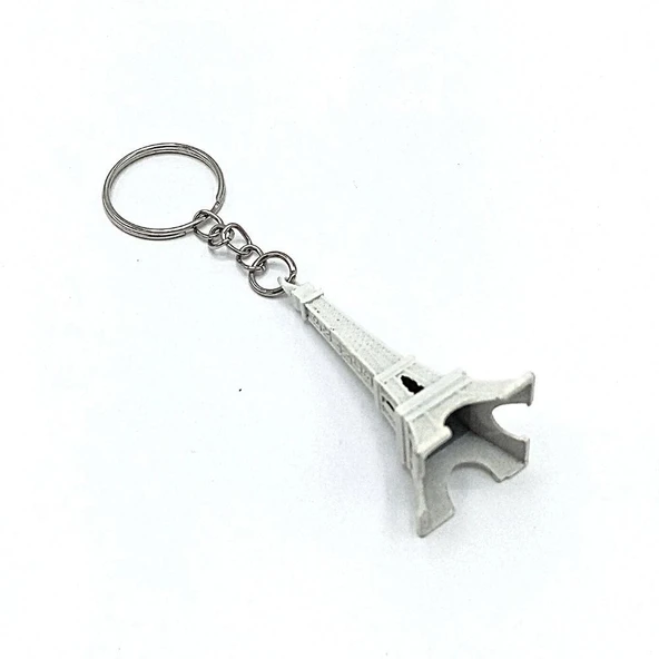 Paris Eyfel Kulesi 3D Metal Anahtarlık Beyaz - Resim 3