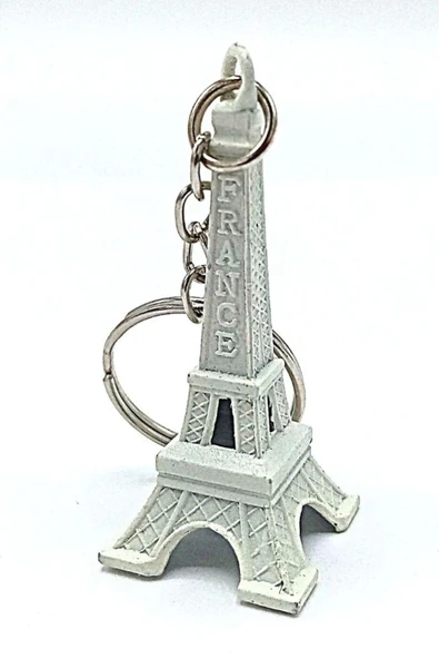 Paris Eyfel Kulesi 3D Metal Anahtarlık Beyaz - Resim 5