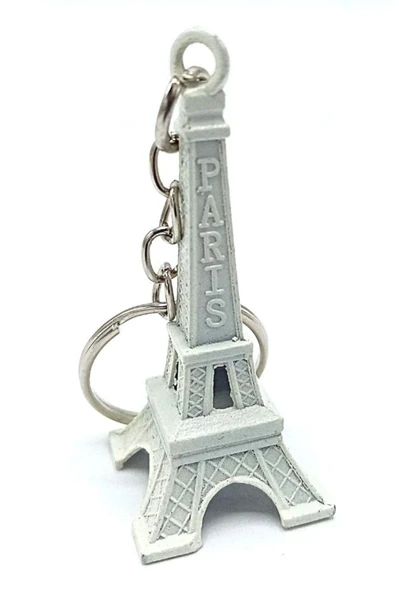 Paris Eyfel Kulesi 3D Metal Anahtarlık Beyaz - Resim 4
