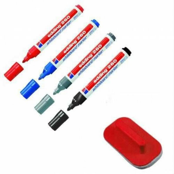 Edding 260 Silinebilir Yazı Tahtası Kalemi 4lü Tahta Silgisi