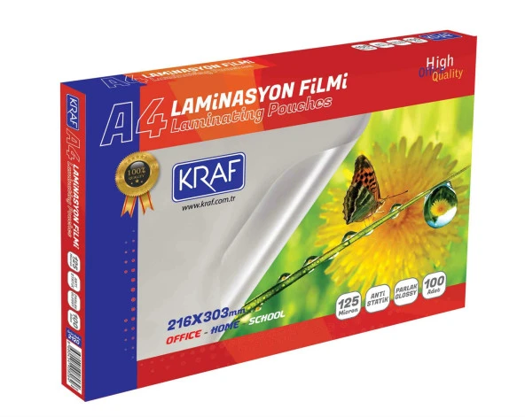 KRAF LAMİNASYON FİLMİ PARLAK A4 125MIC 100LÜ