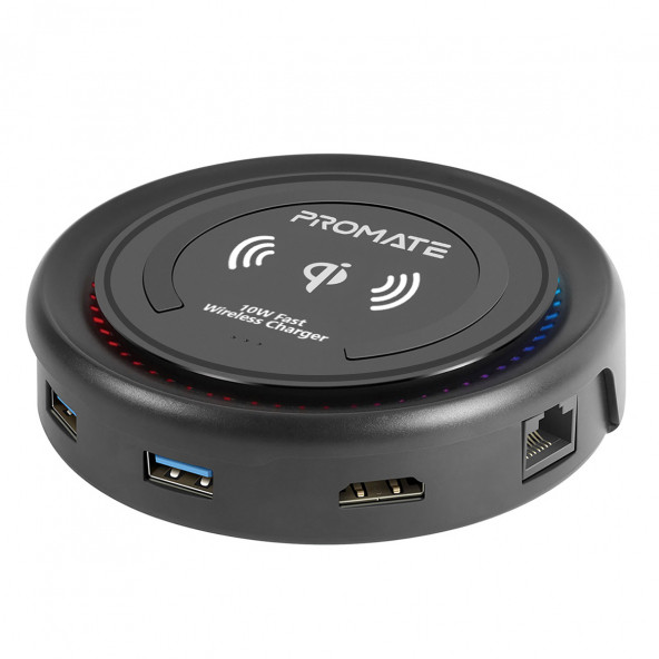 Promate CenterHub Type-C Hub Çoklayıcı Dönüştürücü İstasyon Adaptör 11 in 1 Arada 87w Wireless Telefon Şarjlı - 2