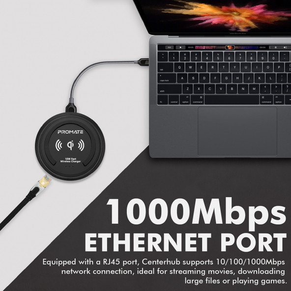 Promate CenterHub Type-C Hub Çoklayıcı Dönüştürücü İstasyon Adaptör 11 in 1 Arada 87w Wireless Telefon Şarjlı - 4