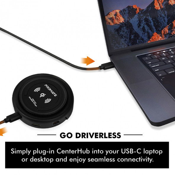 Promate CenterHub Type-C Hub Çoklayıcı Dönüştürücü İstasyon Adaptör 11 in 1 Arada 87w Wireless Telefon Şarjlı - 5