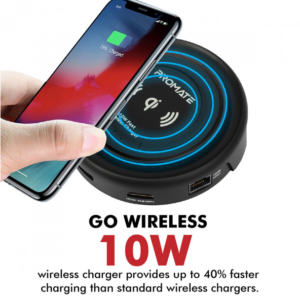 Promate CenterHub Type-C Hub Çoklayıcı Dönüştürücü İstasyon Adaptör 11 in 1 Arada 87w Wireless Telefon Şarjlı - 6