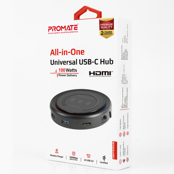 Promate CenterHub Type-C Hub Çoklayıcı Dönüştürücü İstasyon Adaptör 11 in 1 Arada 87w Wireless Telefon Şarjlı - 9