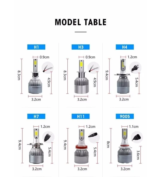 C6 Led Xenon 2 Adet H7 Led Xenon 36W 3800LM Led Zenon Beyaz Renk Işık Turbo Fanlı - 3
