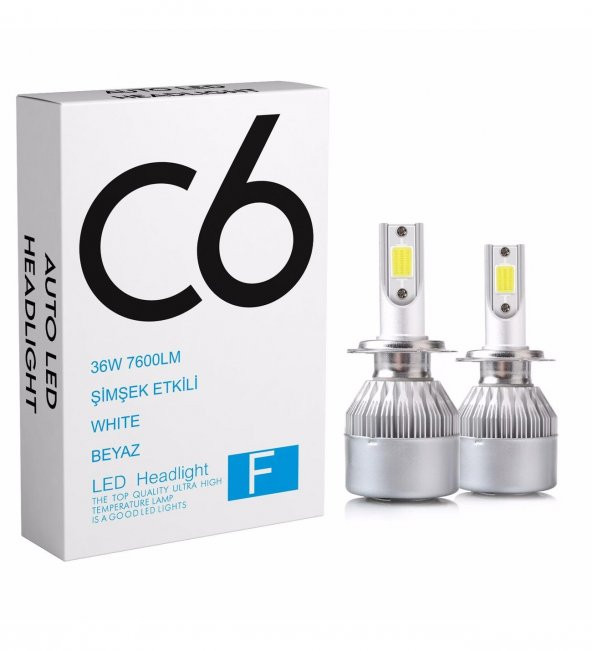 C6 Led Zenon HB3-9005 Led Xenon 36w 7600lm 6500k Far Ampülü Led Işık 2 ADET F-seri-GRİ
