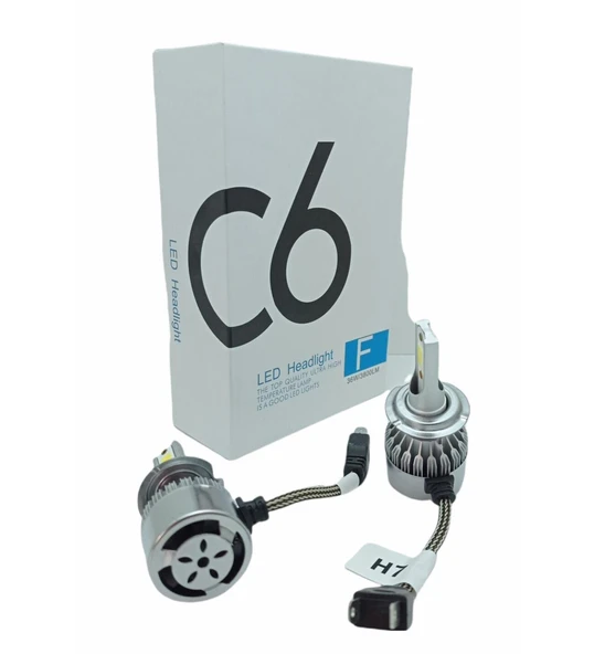 C6 Led Xenon 2 Adet H7 Led Xenon 36W 3800LM Led Zenon Beyaz Renk Işık Turbo Fanlı