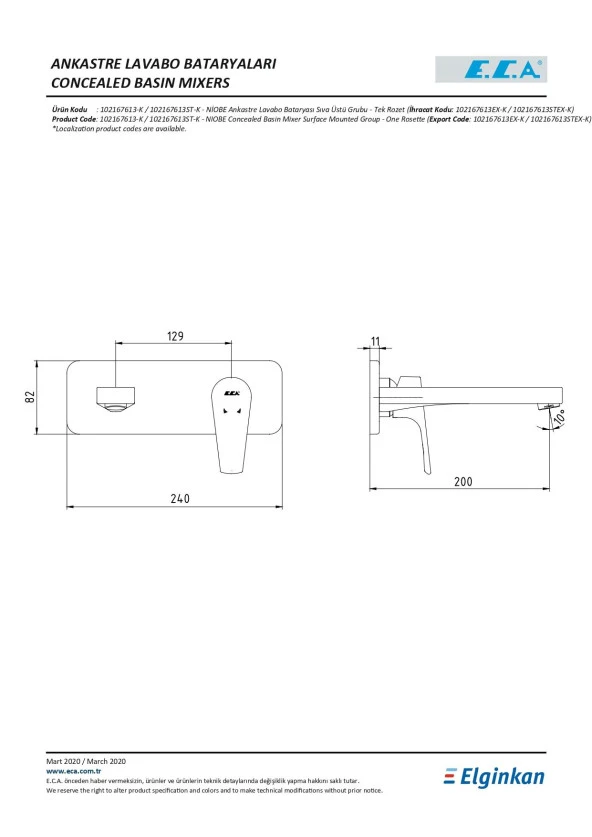 Eca Niobe Ankastre Lavabo Bataryası Sıva Üstü 102167613-K - 2