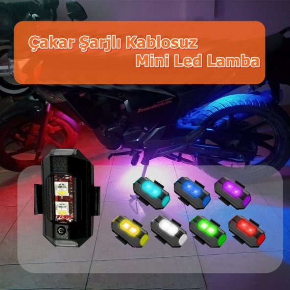 NKT GROUP Rgb Motosiklet Drone Bisiklet Otomotiv Çakar Şarjlı Kablosuz Mini Led Lamba- 7 Renk - 2