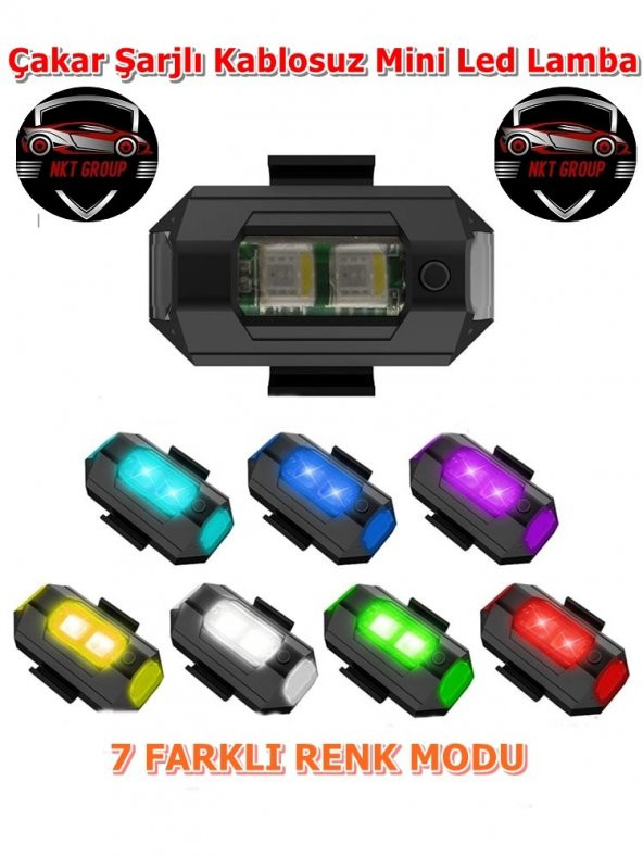 NKT GROUP Rgb Motosiklet Drone Bisiklet Otomotiv Çakar Şarjlı Kablosuz Mini Led Lamba- 7 Renk - 4
