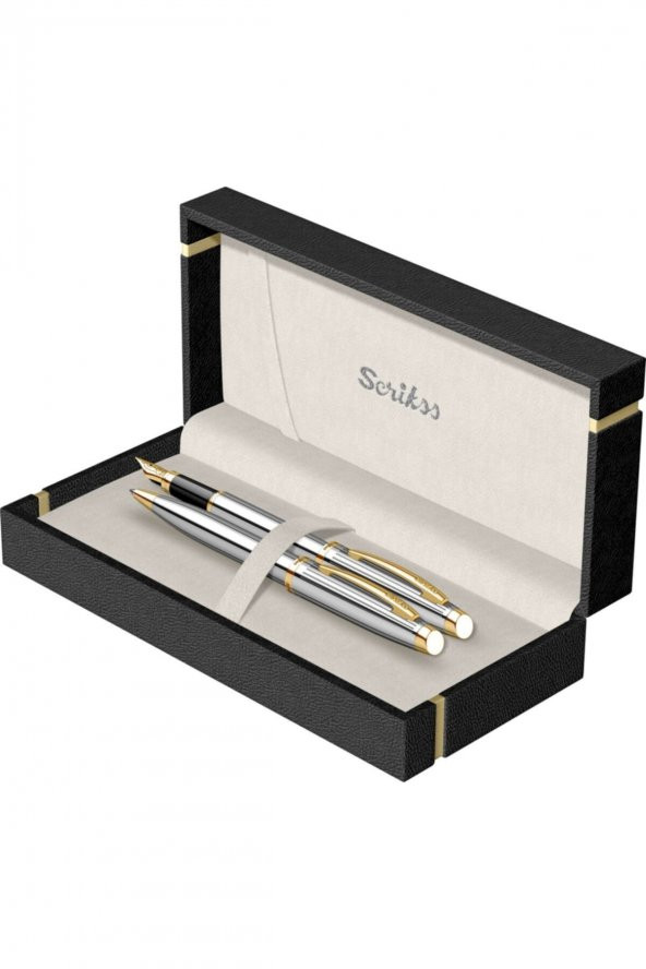 Scrikss Oscar 39 Gold Krom Dolma Kalem & Tükenmez Kalem - Resim 2