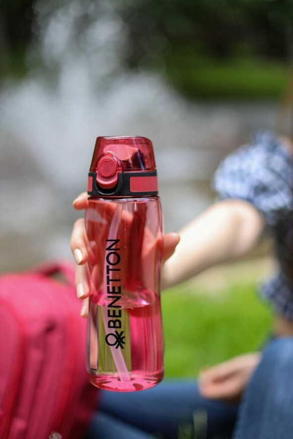 Benetton Otomatik Kapaklı Suluk & Matara - Kırmızı - Resim 2