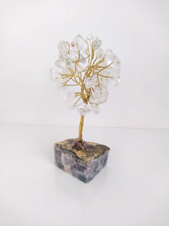 Kristal Kuvars Doğal Taş Ametist Kök Tel Sarmalı Tasarım Ağaç Biblo Hayat Ağacı 14 cm