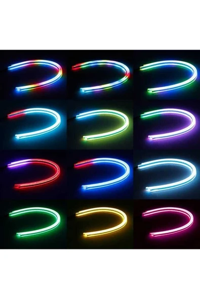 RGB  Açılış Animasyonlu Kumandalı 8 Renk Far Üstü Kayar Sinyalli Gündüz Ledi Bir Çift