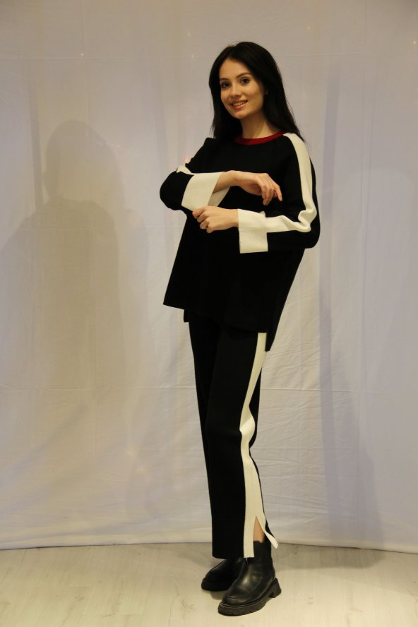 Kadın Siyah Bluz Pantolon Triko Takım - 3