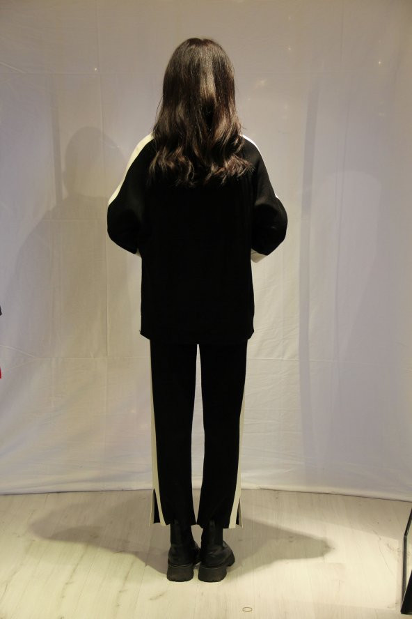 Kadın Siyah Bluz Pantolon Triko Takım - 4