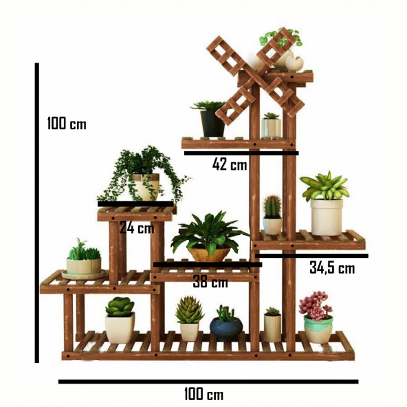Eskitme Saksı Çiçeklik Saksılık Ahşap Çok Katlı Dekoratif Saksı Standı - 2