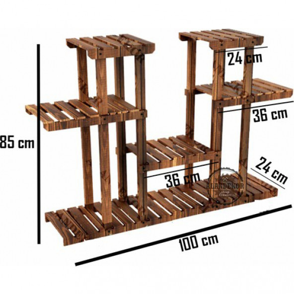 Eskitme Ceviz Rengi Ahşap Dekoratif Çiçeklik Saksılık Balkon Bahçe Standı - 2
