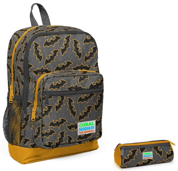 Coral High İlkokul Sırt Çantası ve Kalemlik Seti - Yarasa Baskılı ürün görseli