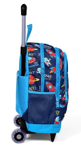 Coral High Astronot ve Uzay Baskılı Çekçek Okul Çantası - Işıklı Tekerlekler - Resim 2