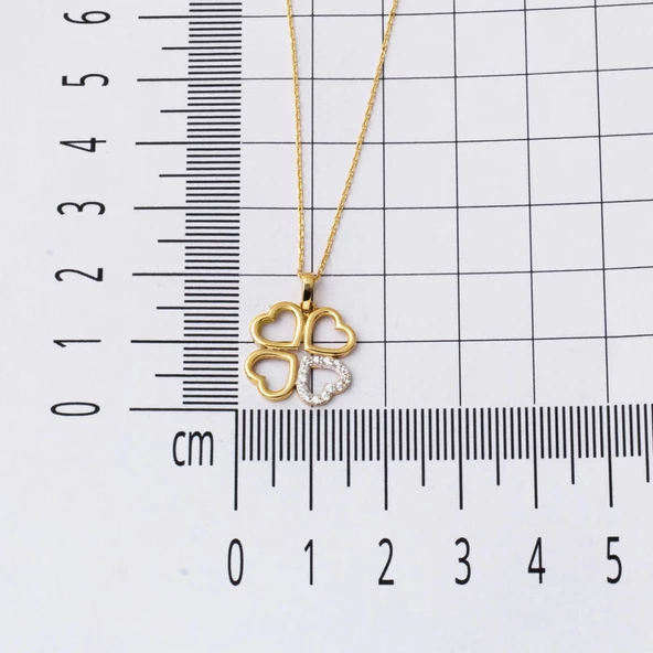 14 Ayar Altın Kalp Yonca Kolye - Resim 6