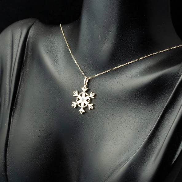 Trend 14 Ayar Altın Kar Tanesi Kolye - Resim 3