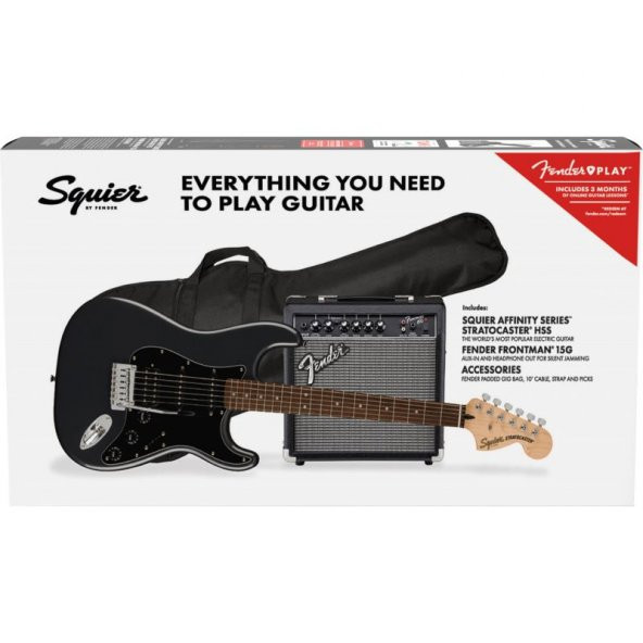 Squier Affinity Stratocaster HSS Laurel Klavye Charcoal Frost Metallic 15G Elektro Gitar Seti