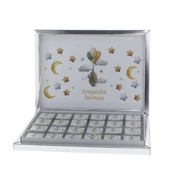 72 Adet Madlen Çikolata İsim Etiketli Balonlu Fil - 3