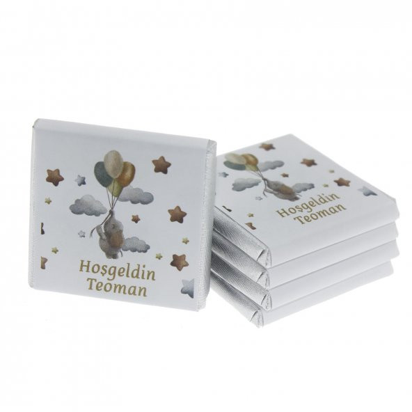 72 Adet Madlen Çikolata İsim Etiketli Balonlu Fil - 5