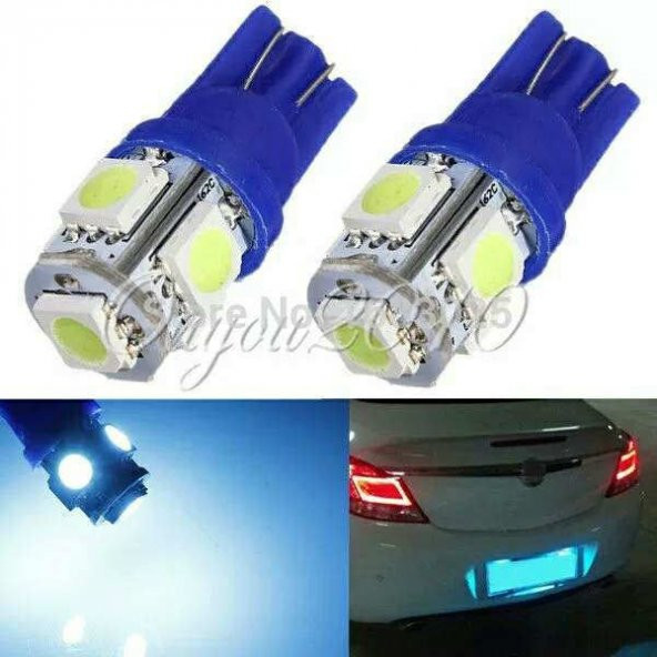 2 Adet Blue Renk T10 5 Ledli Ampül Park Ampulü Gündüz Farı T10 Plaka Bagaj İç Aydınlatma