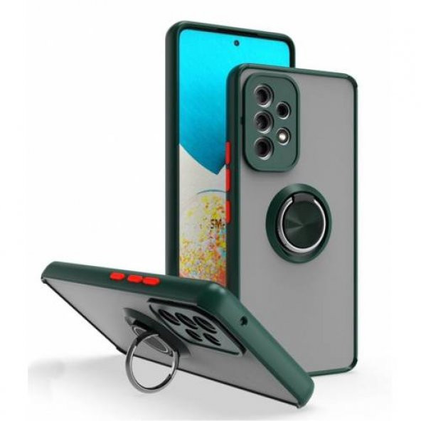 Smody Samsung Galaxy A23 Kılıf Silikon Montreal Yüzüklü Standlı + Temperli Cam - 6