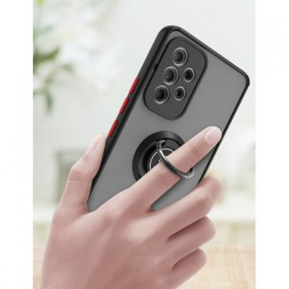 Samsung Galaxy A33 Kılıf Silikon Montreal Yüzüklü Standlı + Temperli Cam - Resim 3